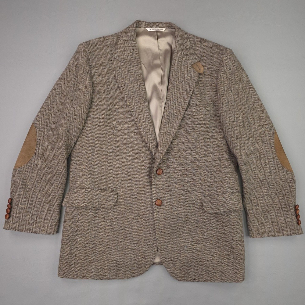 Stafford Blazer Mens 44R Brown Flecked Herringbone Wool Tweed Sport Coat Jacket